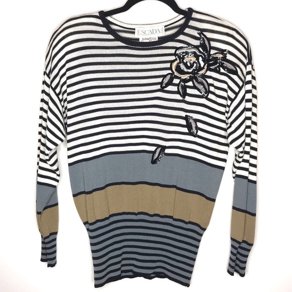 Escada By Margaretha Ley Size 4/6 Vintage 1980’s Embellished Sweater - Picture 1 of 16